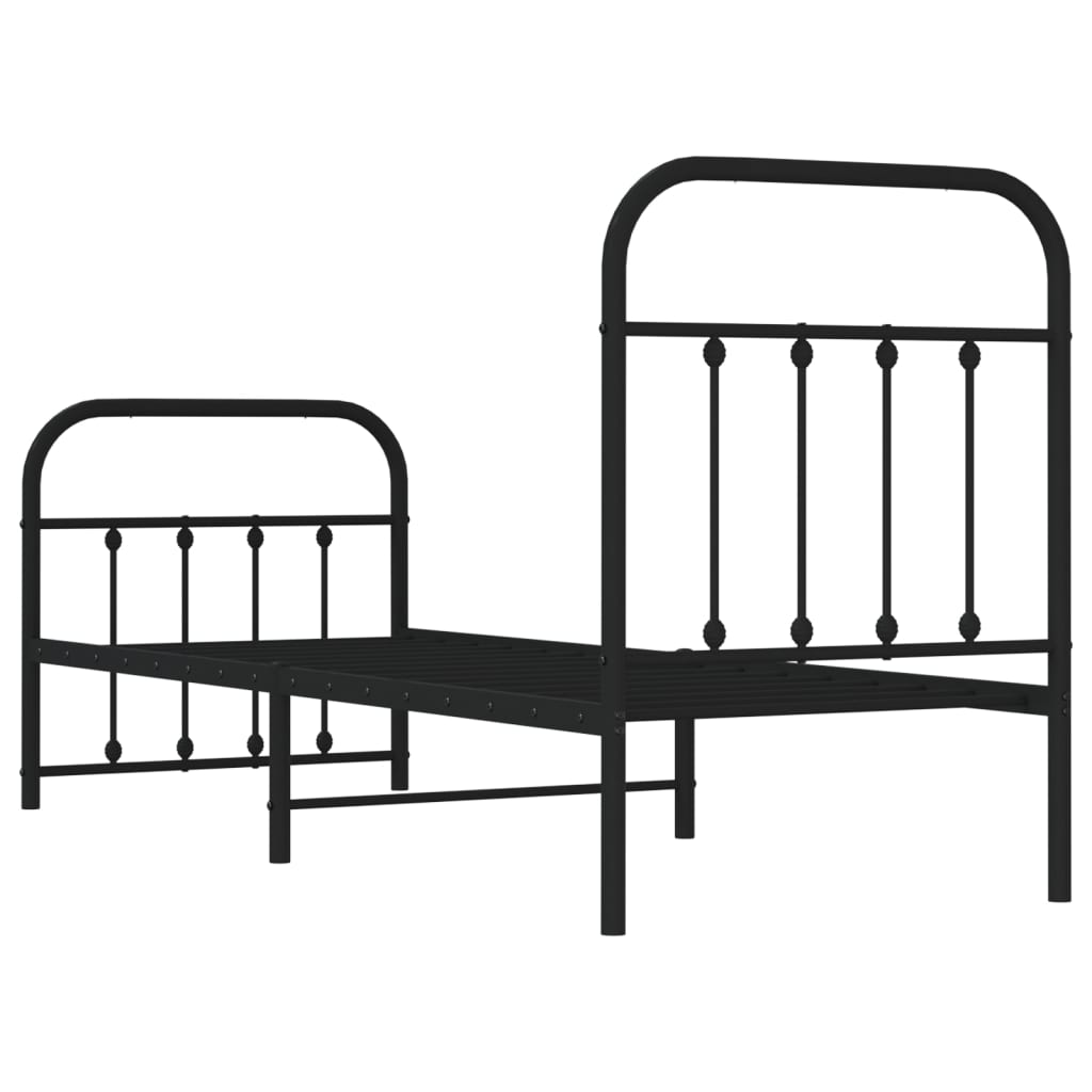 Sengeramme i metall med hode- og fotgavl svart 75x190 cm