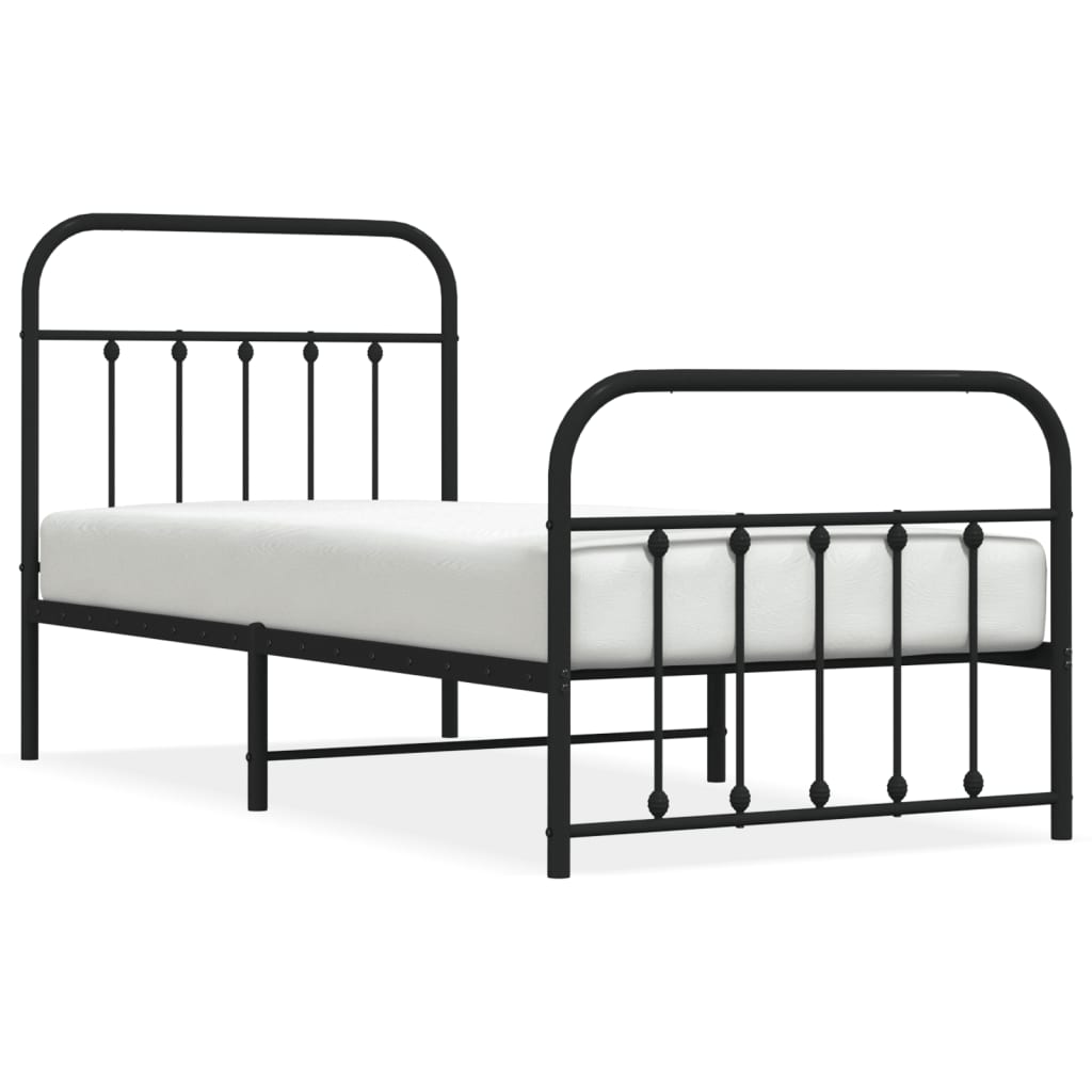Sengeramme i metall med hode- og fotgavl svart 90x190 cm