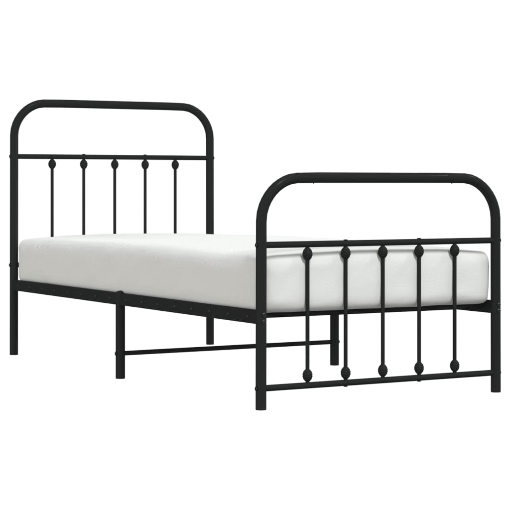 Sengeramme i metall med hode- og fotgavl svart 90x190 cm