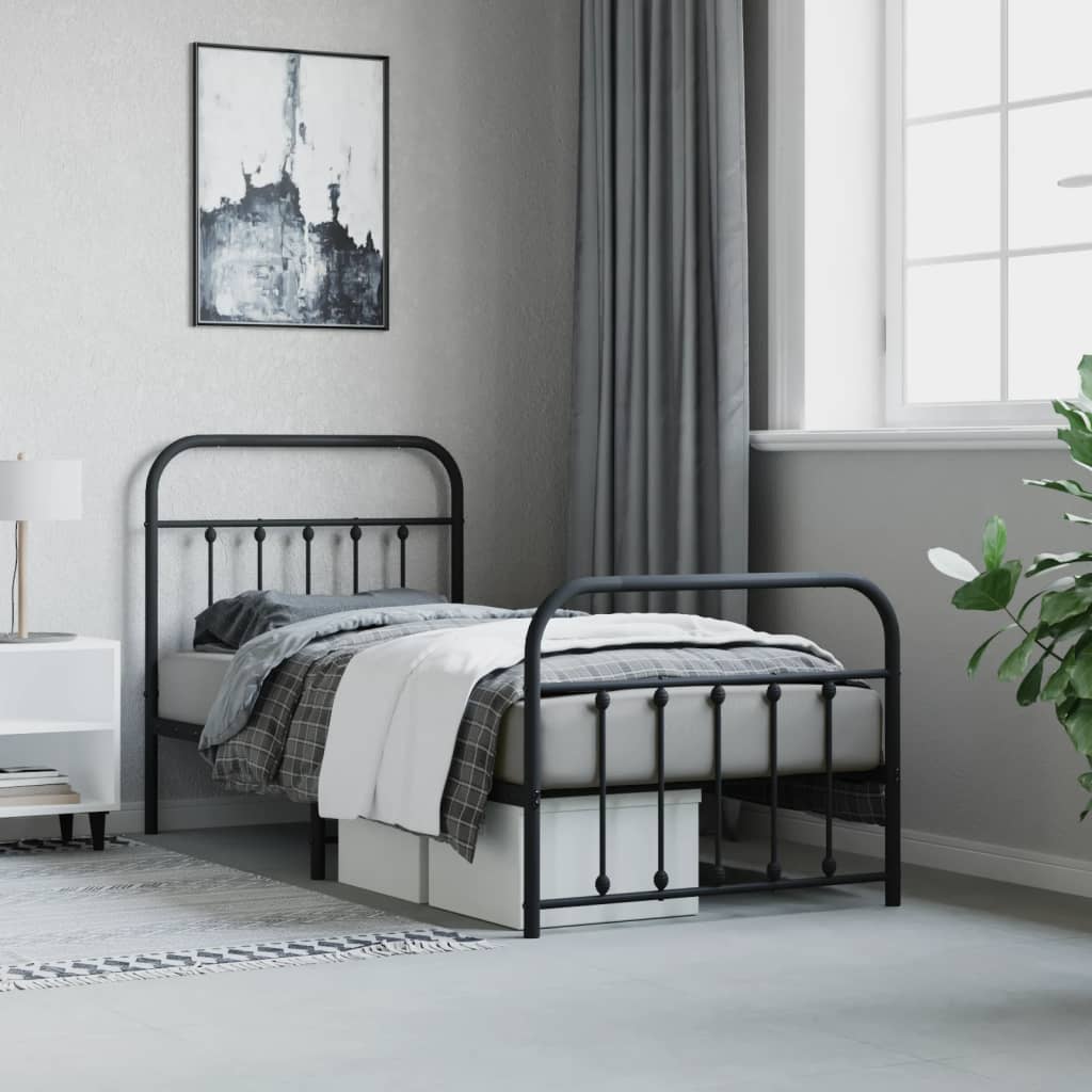 Sengeramme i metall med hode- og fotgavl svart 90x190 cm