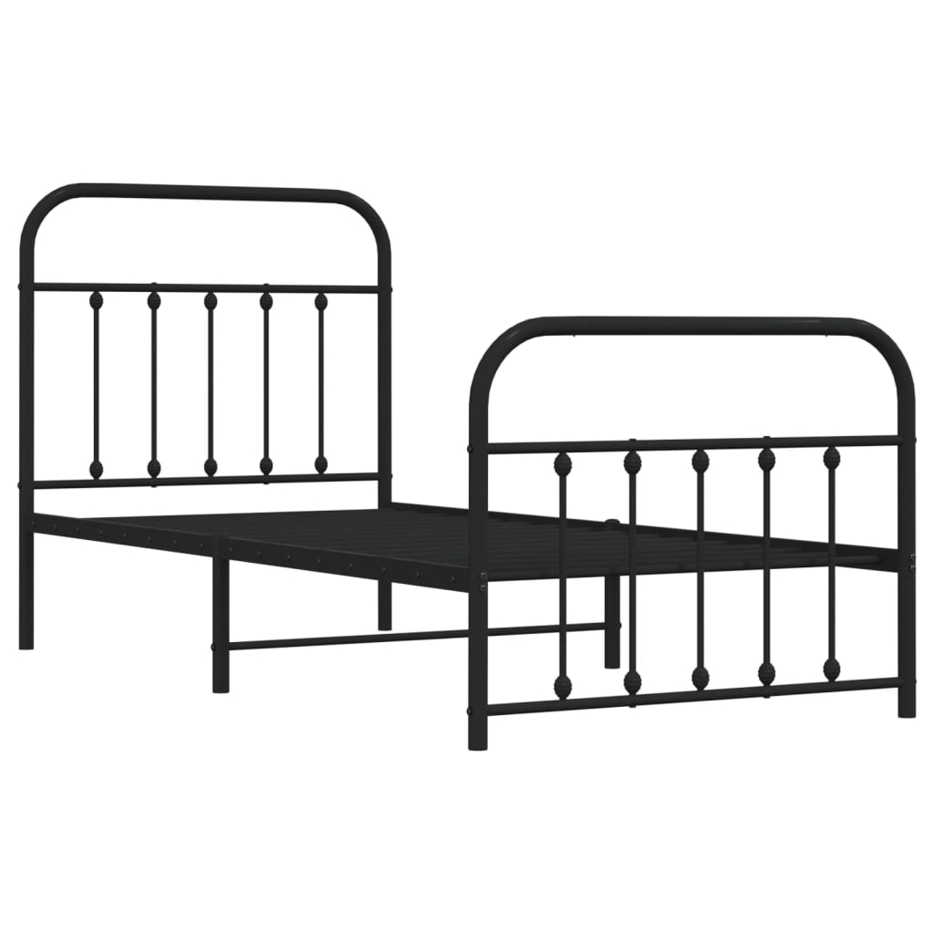 Sengeramme i metall med hode- og fotgavl svart 90x190 cm