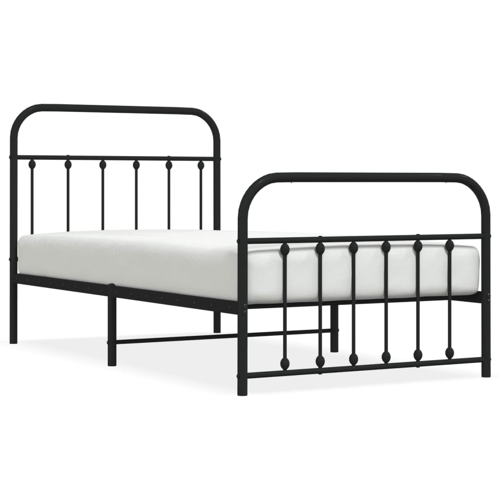 Sengeramme i metall med hode- og fotgavl svart 100x190 cm