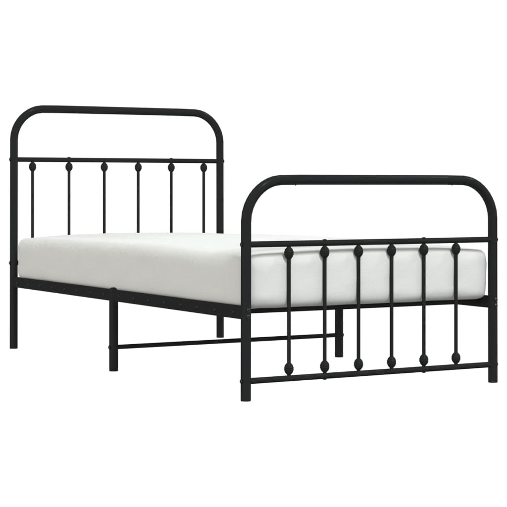 Sengeramme i metall med hode- og fotgavl svart 100x190 cm