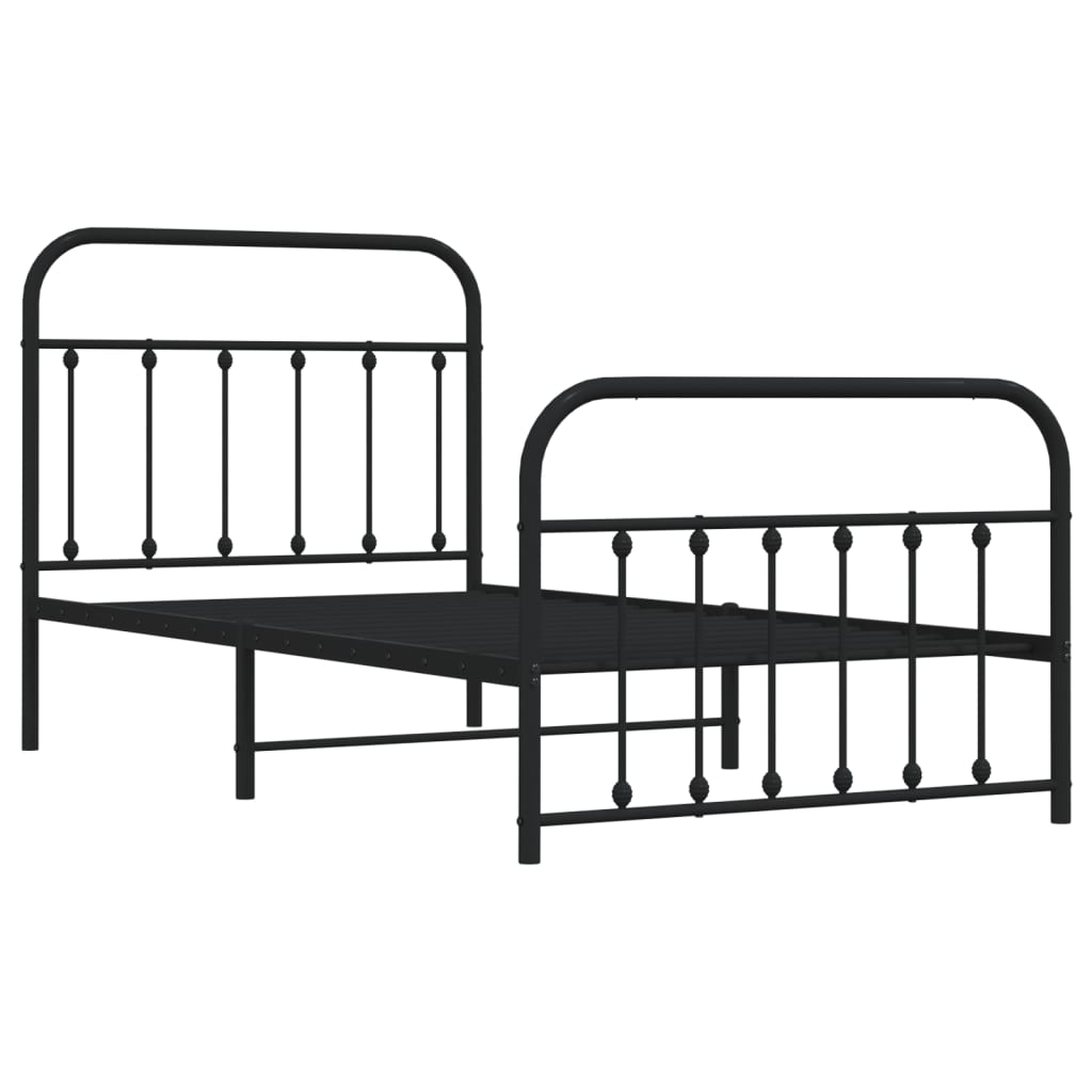 Sengeramme i metall med hode- og fotgavl svart 100x190 cm