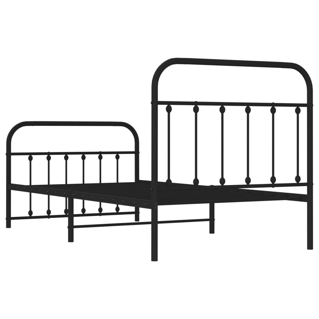 Sengeramme i metall med hode- og fotgavl svart 100x190 cm