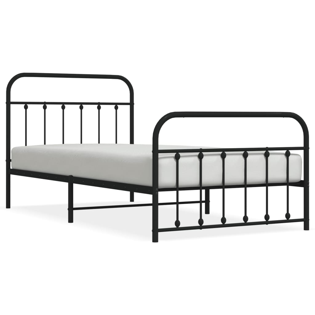 Sengeramme i metall med hode- og fotgavl svart 107x203 cm
