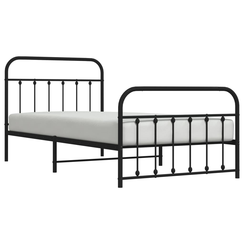 Sengeramme i metall med hode- og fotgavl svart 107x203 cm
