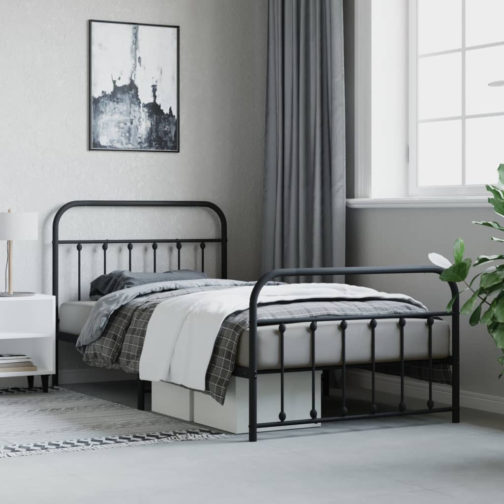 Sengeramme i metall med hode- og fotgavl svart 107x203 cm