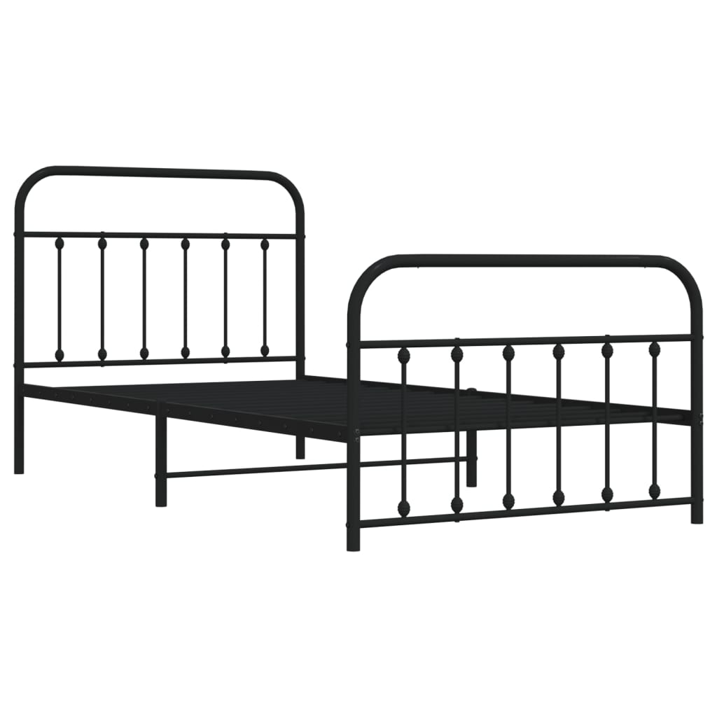 Sengeramme i metall med hode- og fotgavl svart 107x203 cm