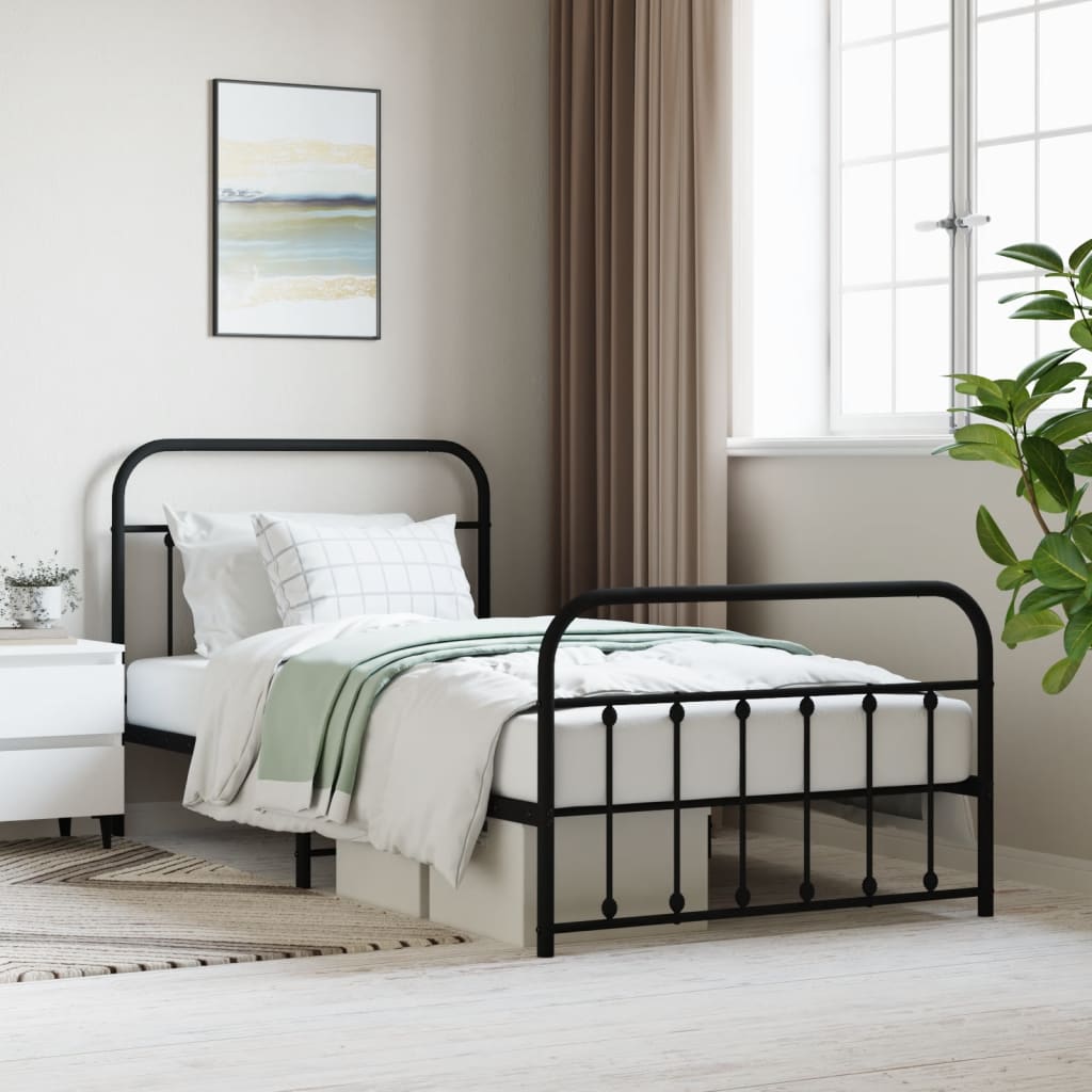 Sengeramme i metall med hode- og fotgavl svart 107x203 cm