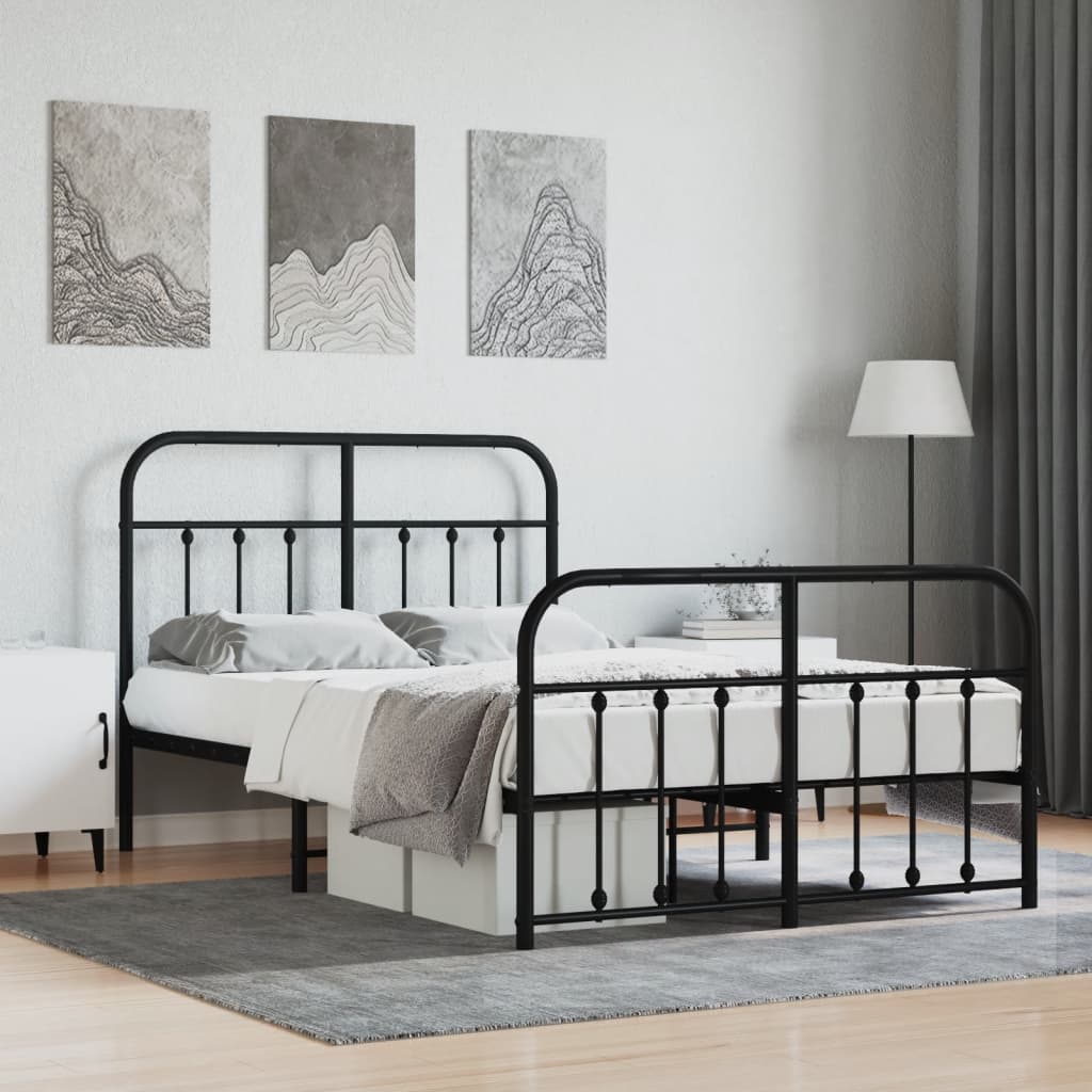 Sengeramme i metall med hode- og fotgavl svart 120x190 cm