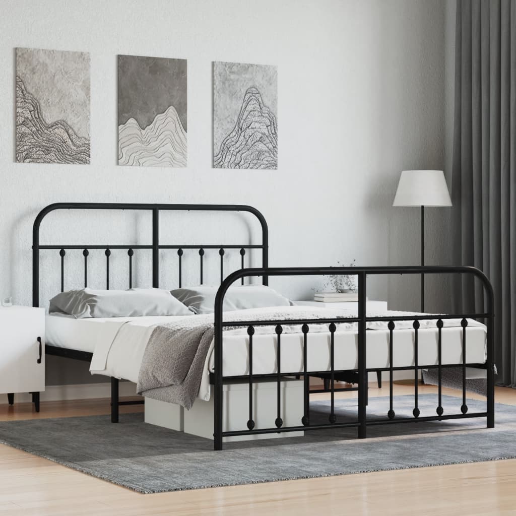 Sengeramme i metall med hode- og fotgavl svart 140x190 cm