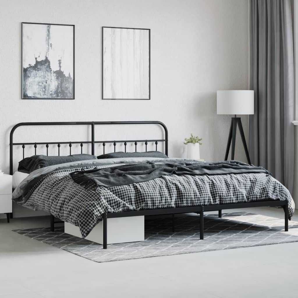 Sengeramme i metall med hode- og fotgavl svart 183x213 cm
