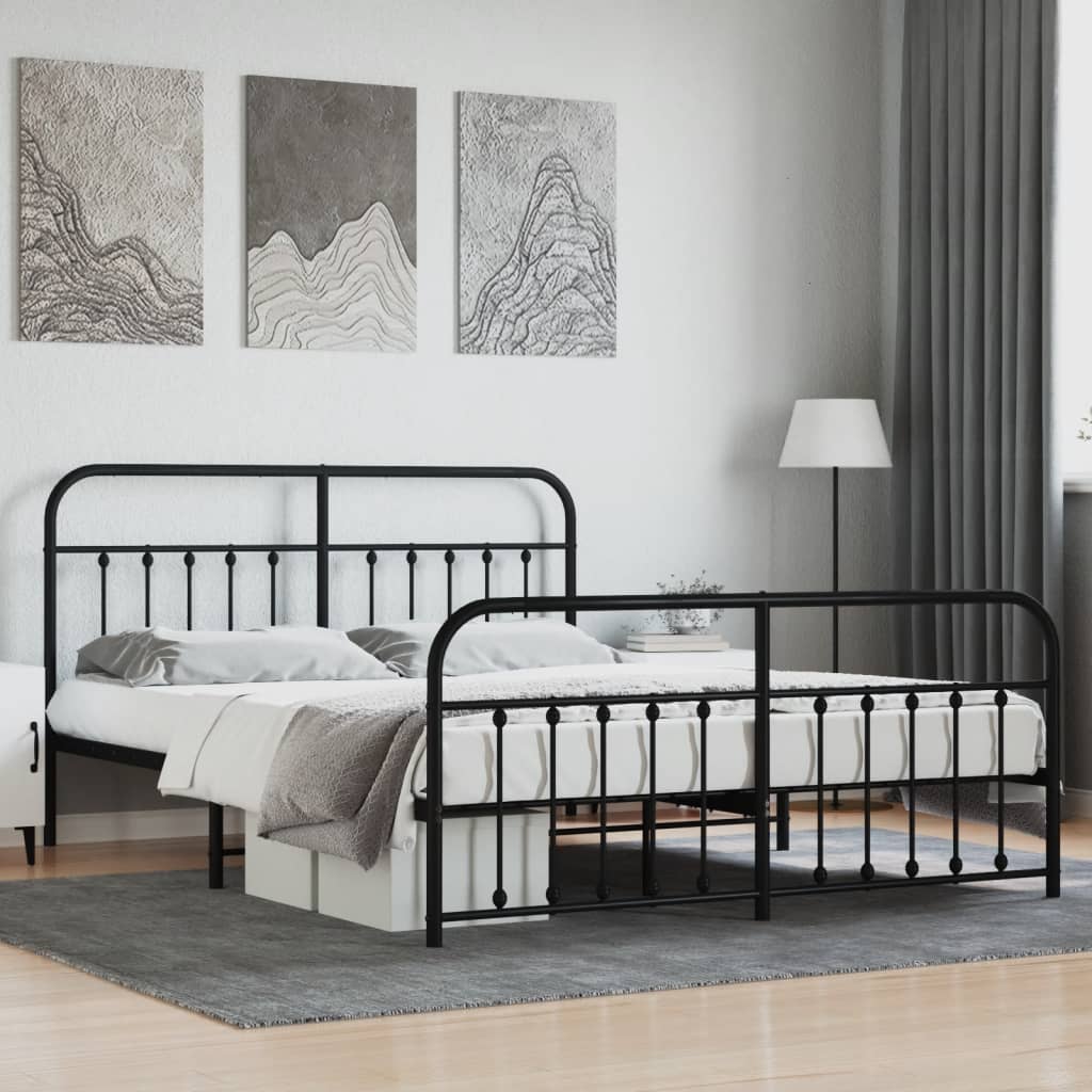 Sengeramme i metall med hode- og fotgavl svart 183x213 cm