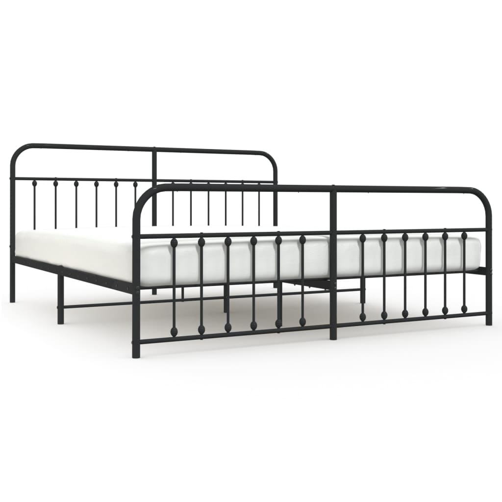 Sengeramme i metall med hode- og fotgavl svart 193x203 cm