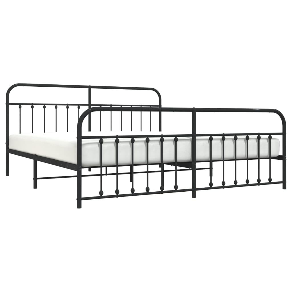 Sengeramme i metall med hode- og fotgavl svart 193x203 cm