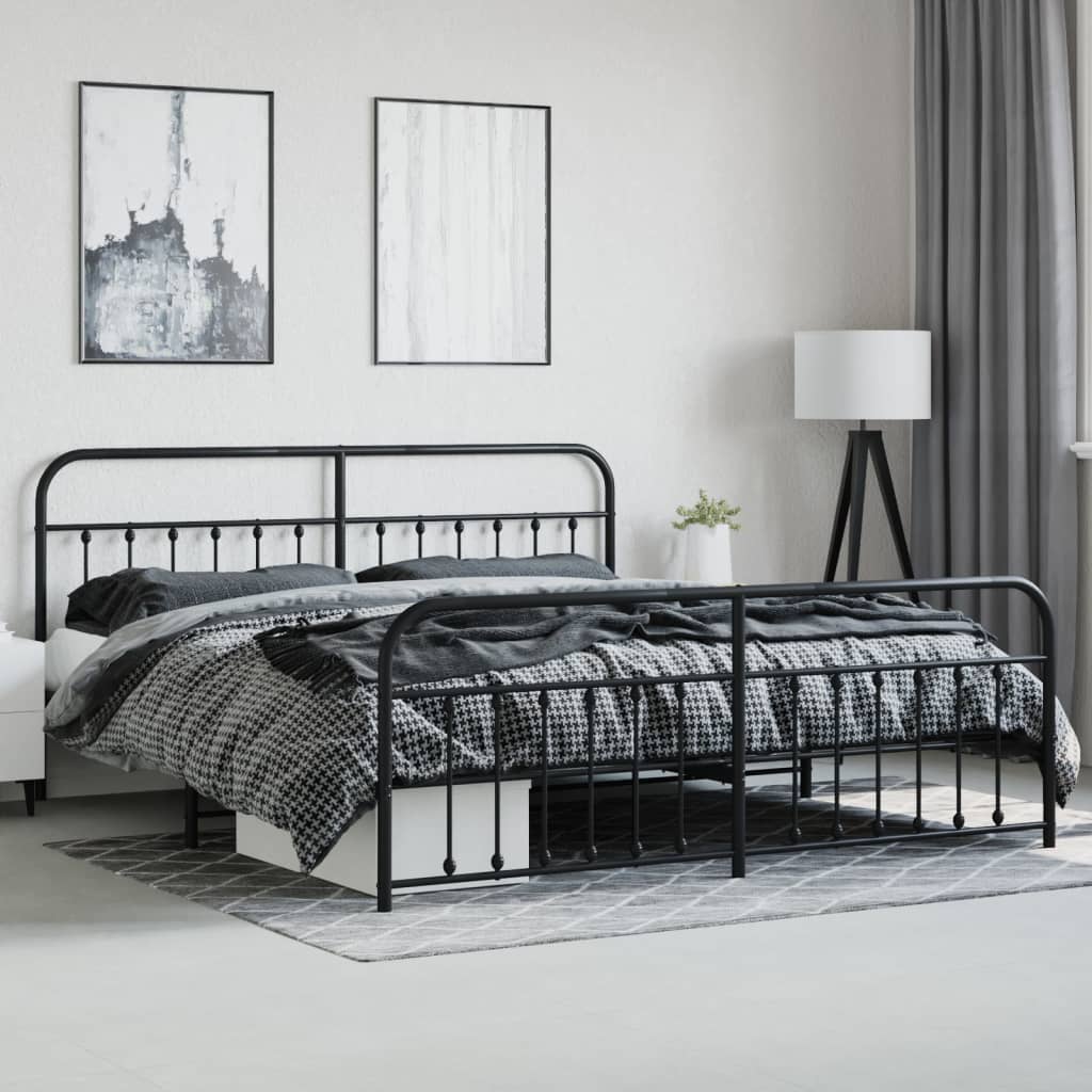 Sengeramme i metall med hode- og fotgavl svart 193x203 cm