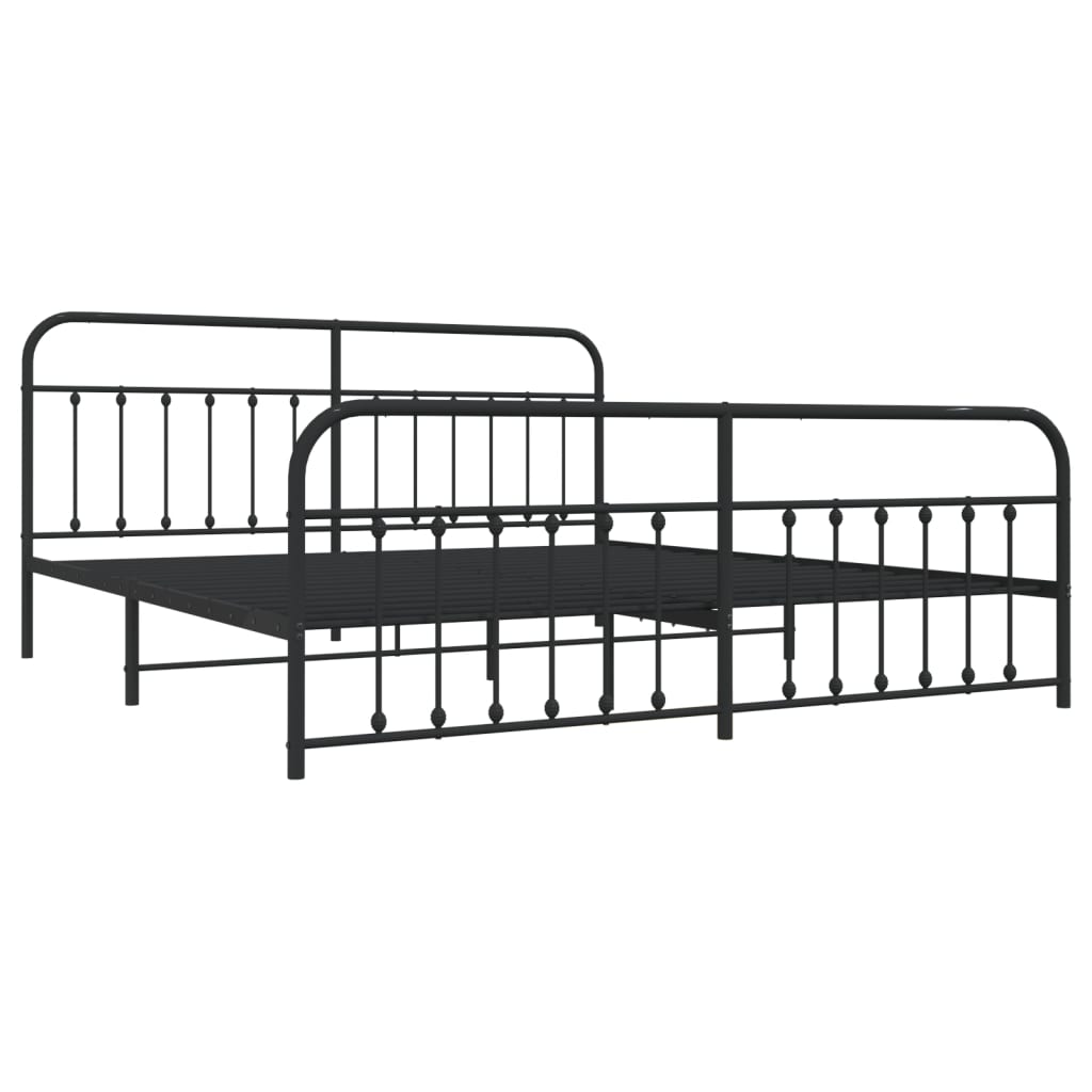 Sengeramme i metall med hode- og fotgavl svart 193x203 cm