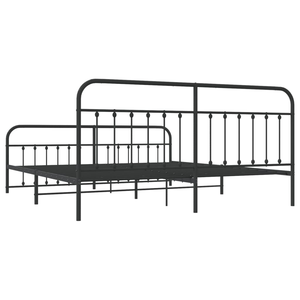 Sengeramme i metall med hode- og fotgavl svart 193x203 cm