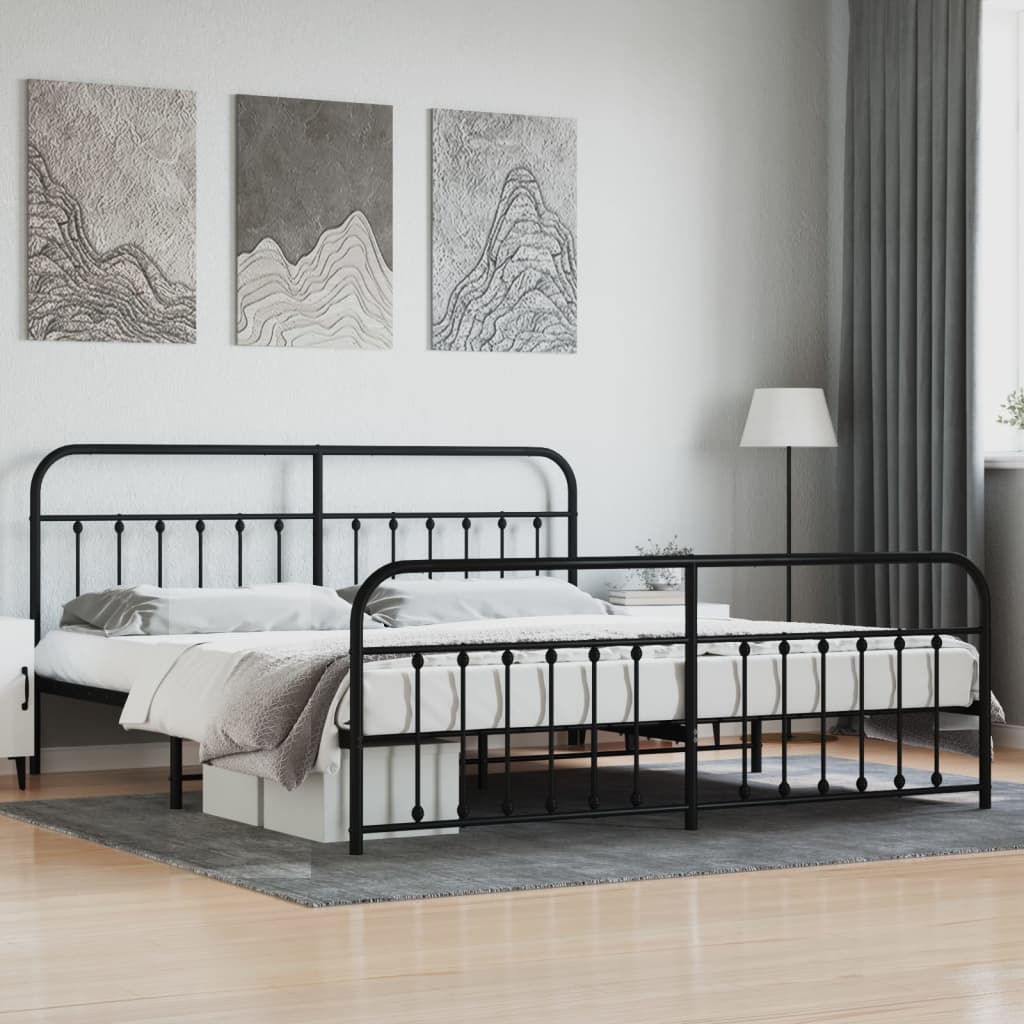 Sengeramme i metall med hode- og fotgavl svart 193x203 cm