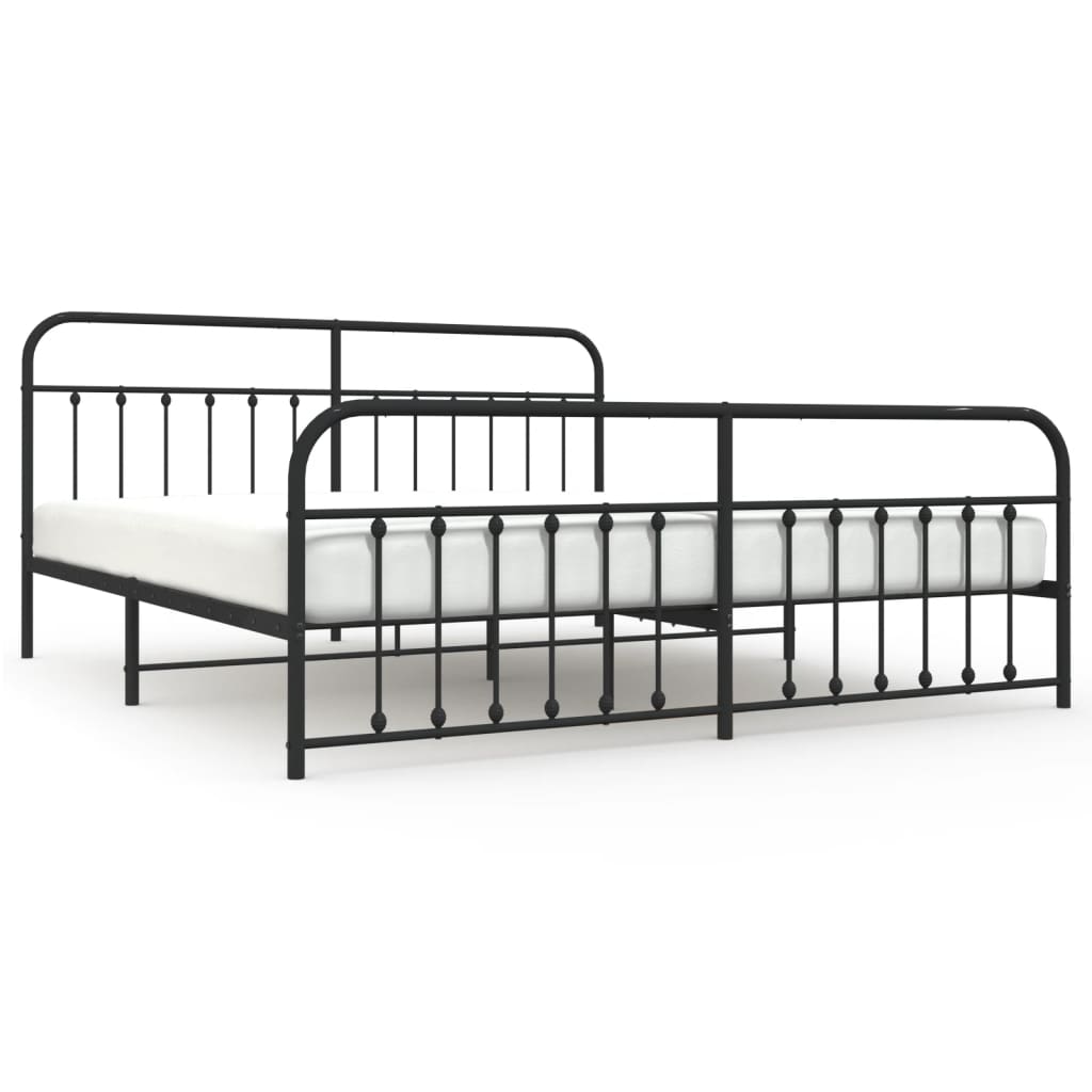 Sengeramme i metall med hode- og fotgavl svart 200x200 cm