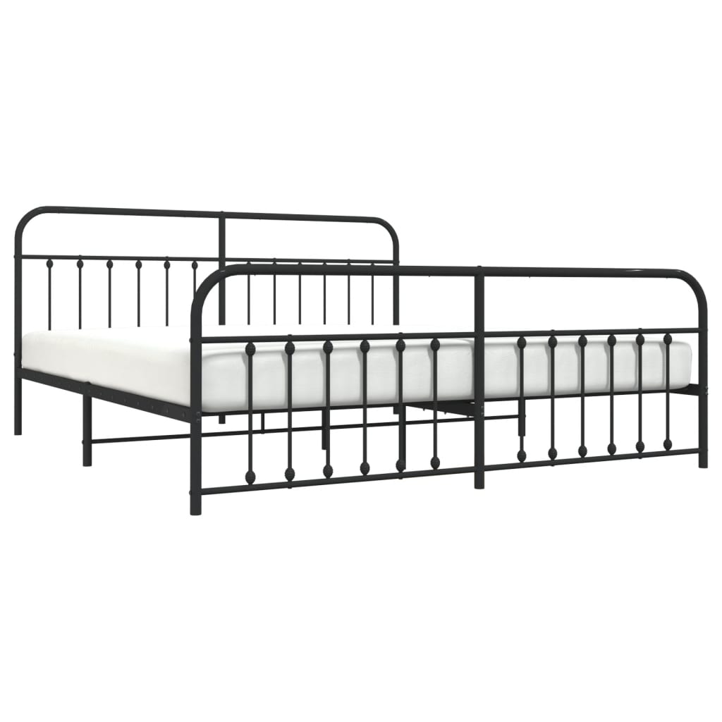 Sengeramme i metall med hode- og fotgavl svart 200x200 cm