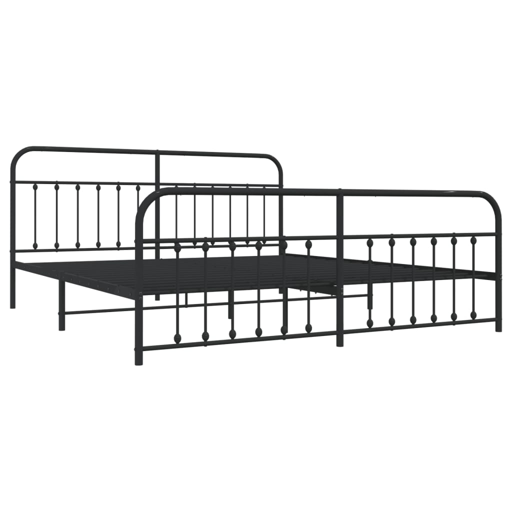 Sengeramme i metall med hode- og fotgavl svart 200x200 cm