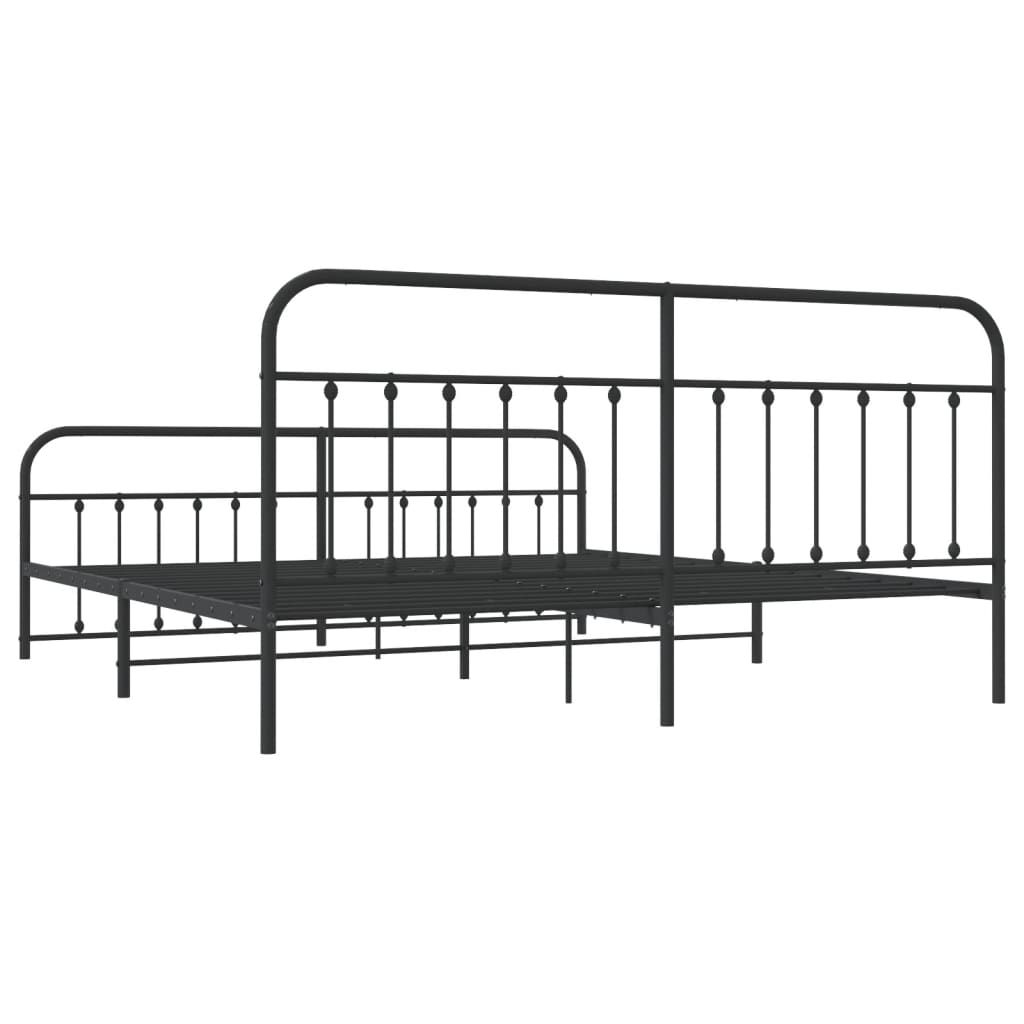 Sengeramme i metall med hode- og fotgavl svart 200x200 cm