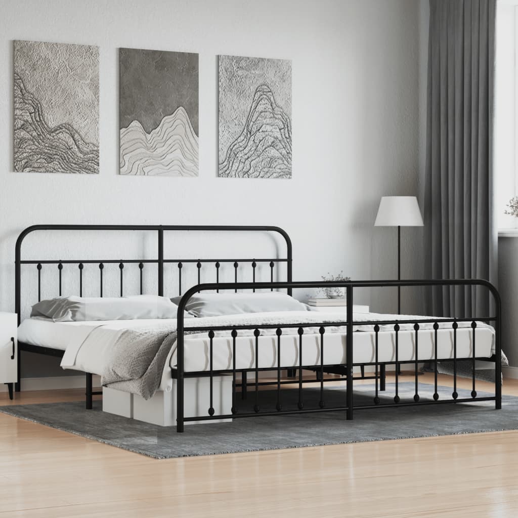 Sengeramme i metall med hode- og fotgavl svart 200x200 cm