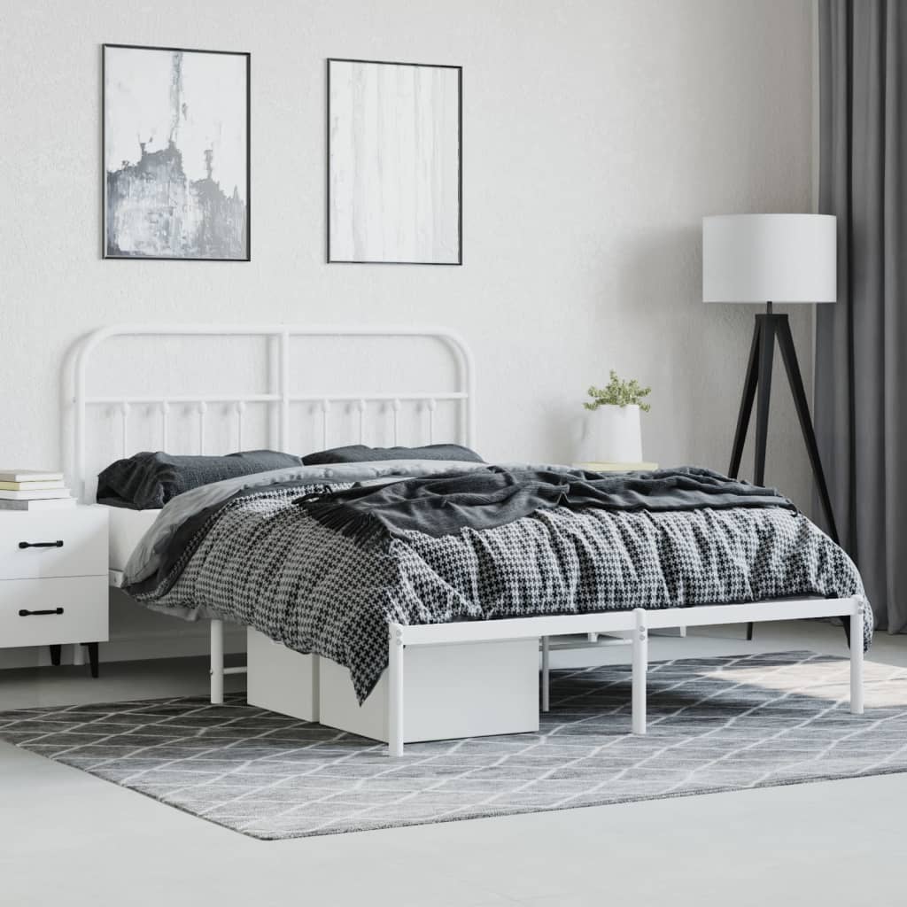 Sengeramme i metall med hodegavl hvit 140x190 cm