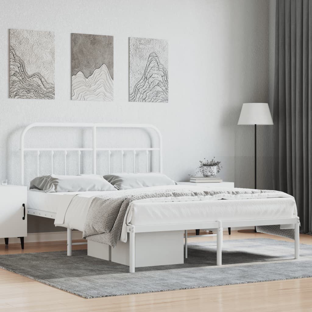 Sengeramme i metall med hodegavl hvit 140x200 cm