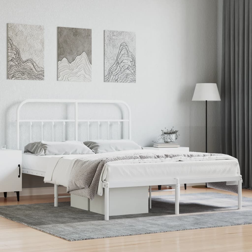 Sengeramme i metall med sengegavl hvit 150x200 cm