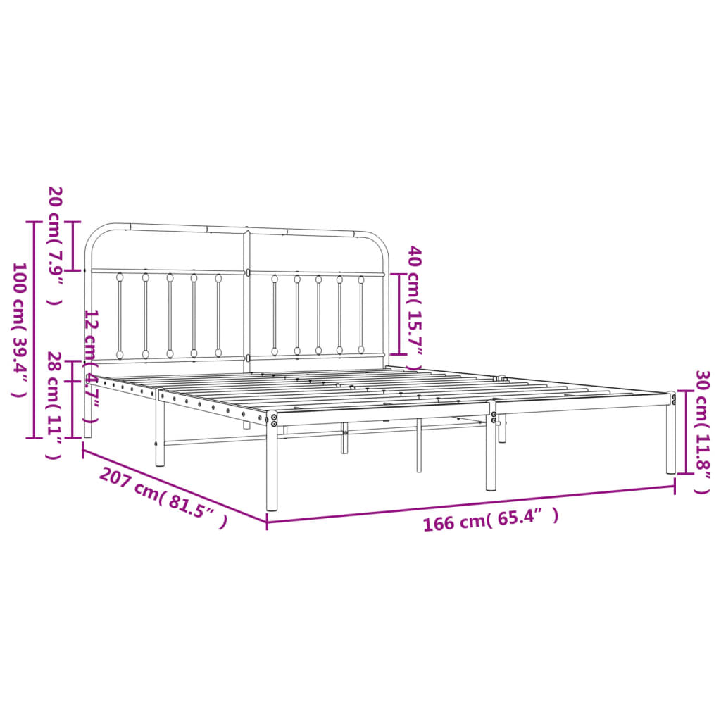 Sengeramme i metall med sengegavl hvit 160x200 cm