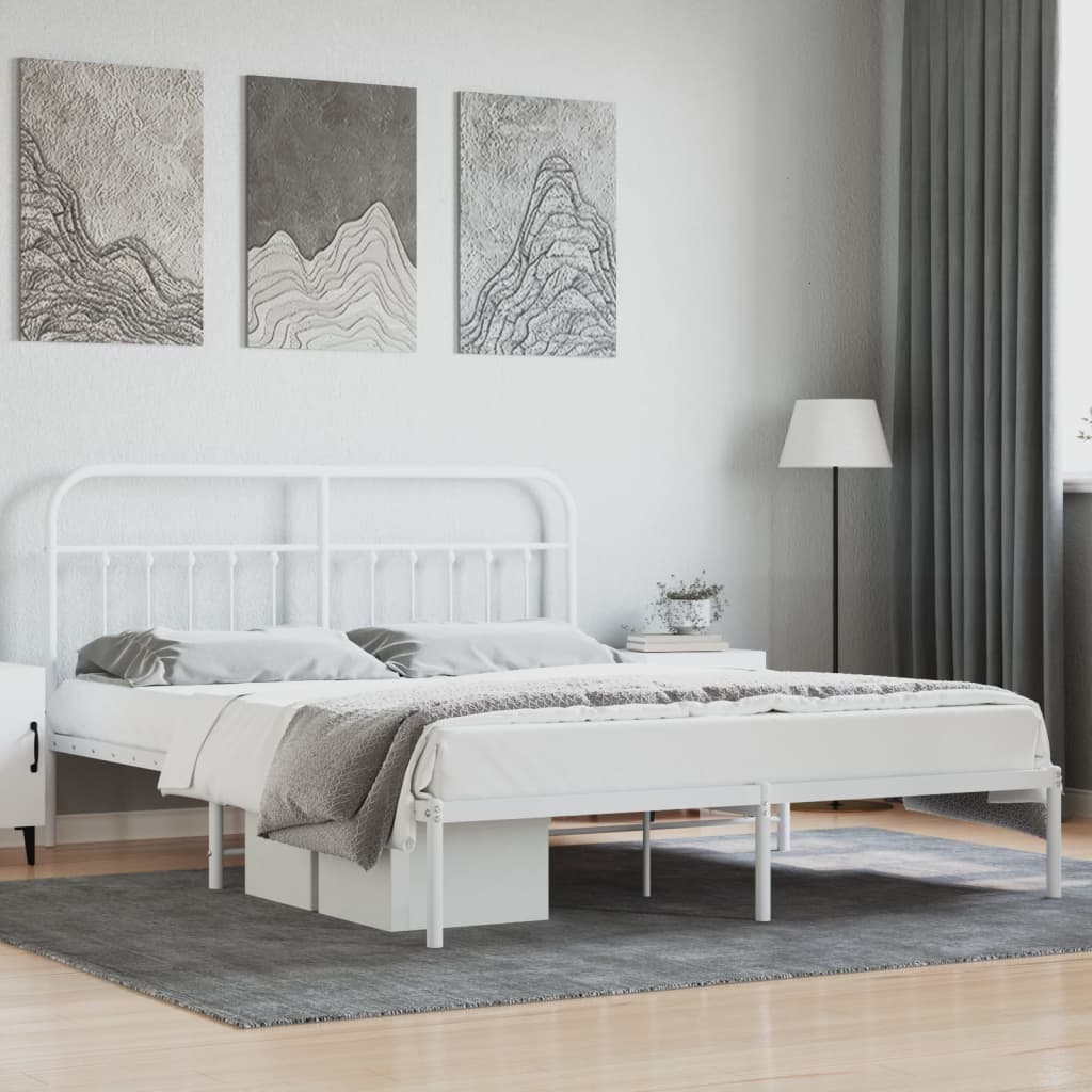 Sengeramme i metall med sengegavl hvit 180x200 cm