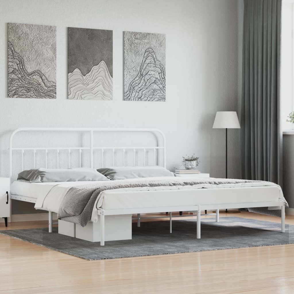 Sengeramme i metall med hodegavl hvit 193x203 cm