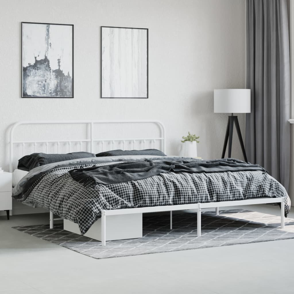 Sengeramme i metall med sengegavl hvit 200x200 cm