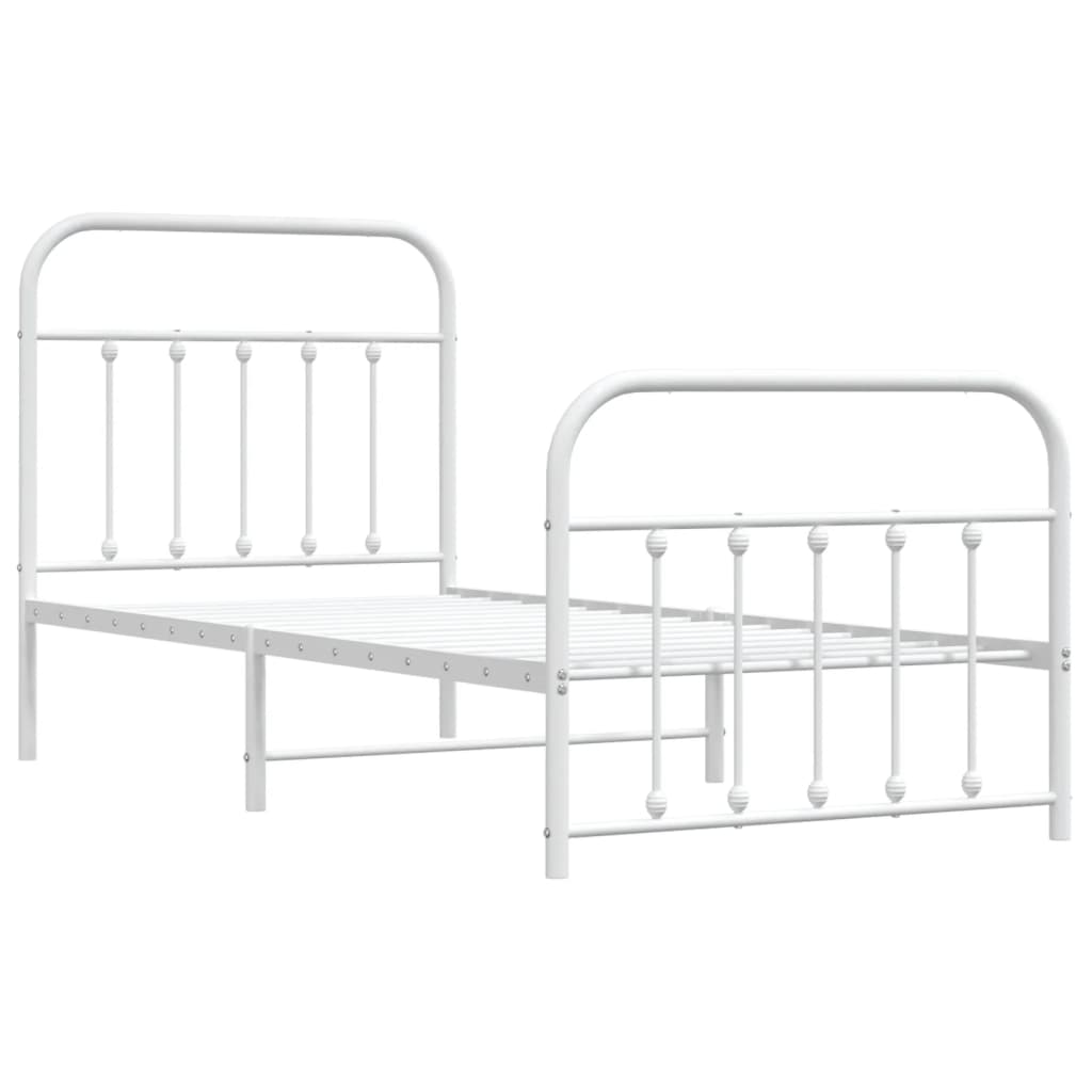 Sengeramme i metall med hode- og fotgavl hvit 90x200 cm
