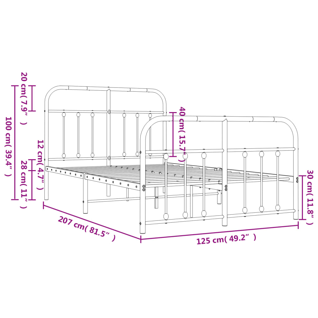 Sengeramme i metall med hode- og fotgavl hvit 120x200 cm