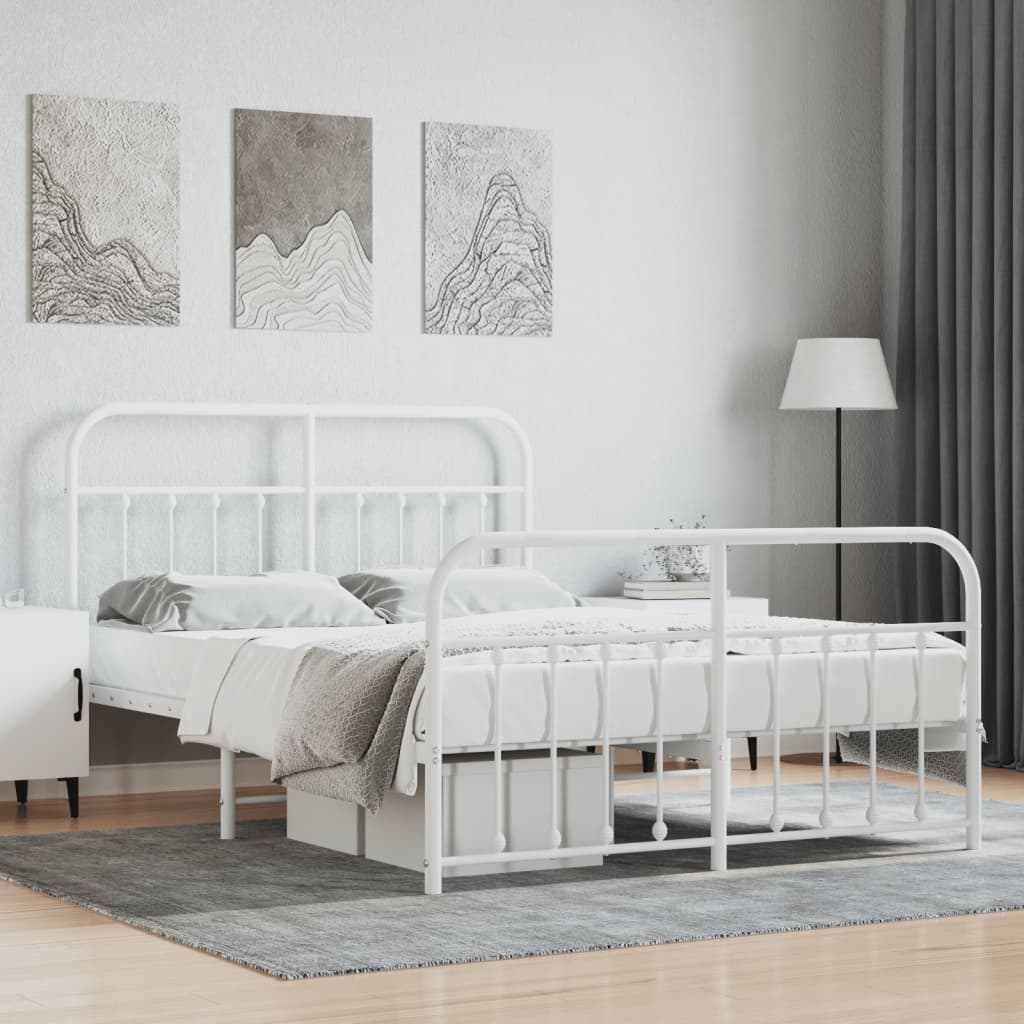 Sengeramme i metall med hode- og fotgavl hvit 135x190 cm