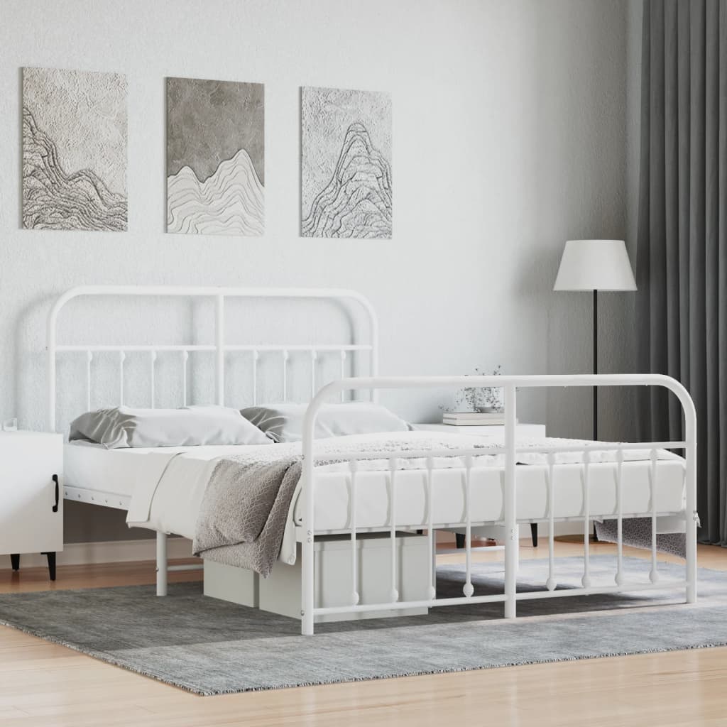 Sengeramme i metall med hode- og fotgavl hvit 140x200 cm