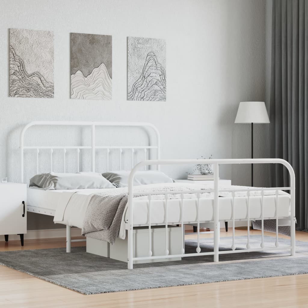 Sengeramme i metall med hode- og fotgavl hvit 150x200 cm