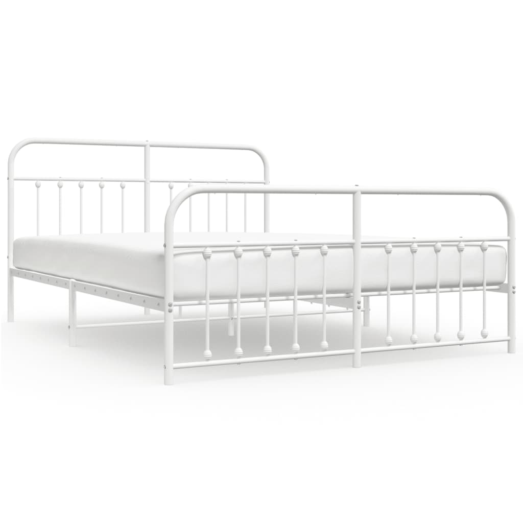 Sengeramme i metall med hode- og fotgavl hvit 183x213 cm