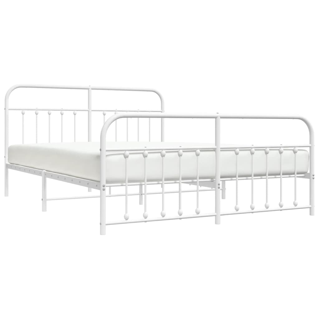Sengeramme i metall med hode- og fotgavl hvit 183x213 cm