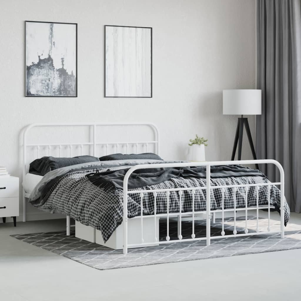 Sengeramme i metall med hode- og fotgavl hvit 183x213 cm