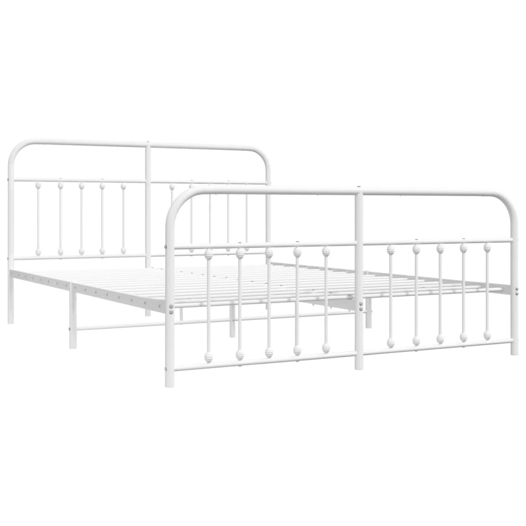 Sengeramme i metall med hode- og fotgavl hvit 183x213 cm