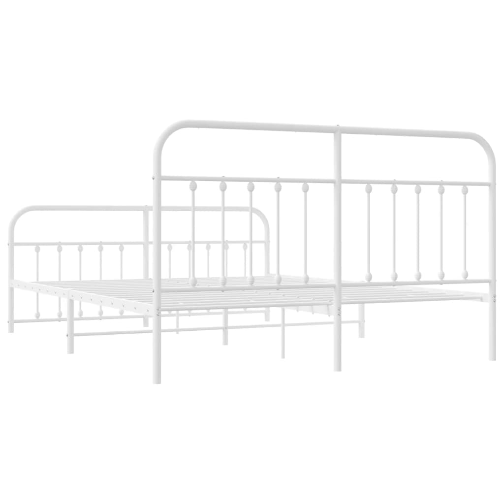 Sengeramme i metall med hode- og fotgavl hvit 183x213 cm