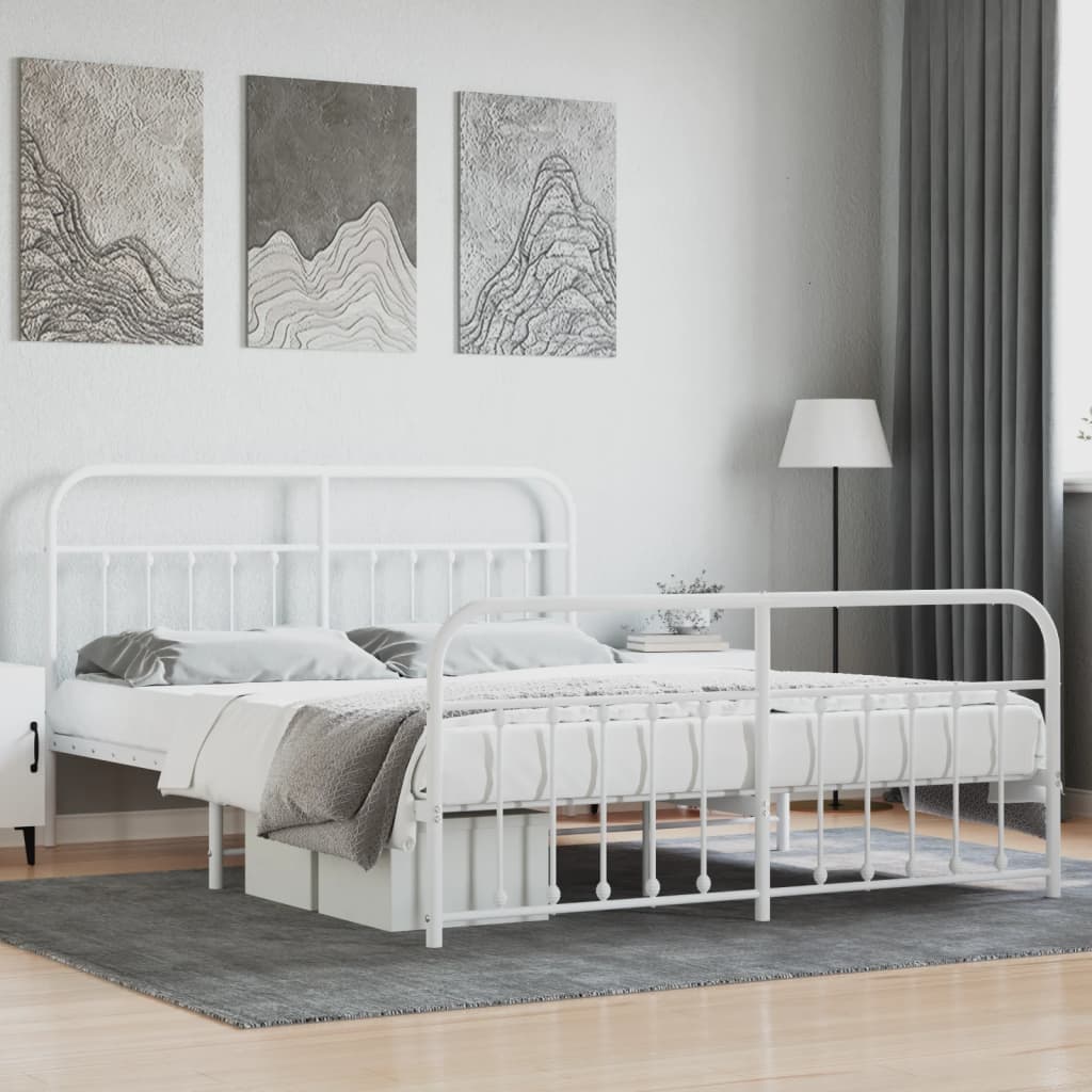 Sengeramme i metall med hode- og fotgavl hvit 183x213 cm