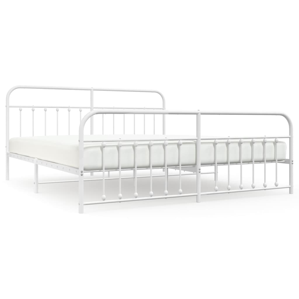 Sengeramme i metall med hode- og fotgavl hvit 193x203 cm