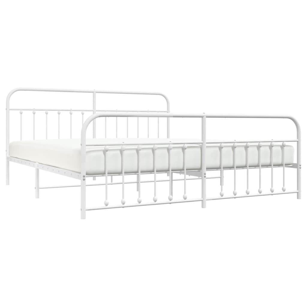 Sengeramme i metall med hode- og fotgavl hvit 193x203 cm