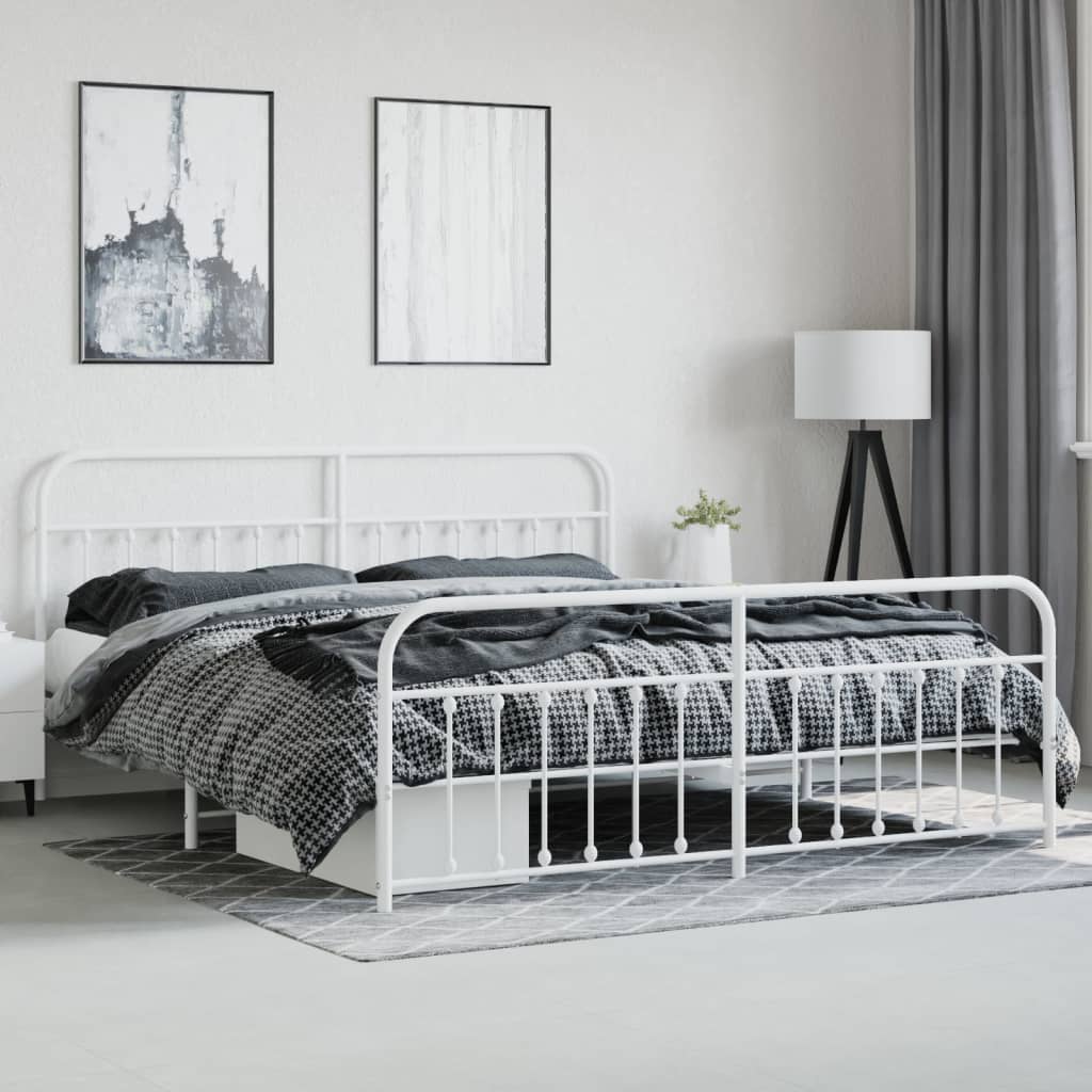 Sengeramme i metall med hode- og fotgavl hvit 193x203 cm